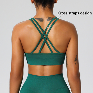 XW-059+061+062 Conjunto de 3 piezas: Shorts de cintura alta con efecto fruncido, leggings de entrenamiento y sujetador deportivo cruzado sin espalda para mujer, ropa deportiva para <span class=keywords><strong>gimnasio</strong></span> - Product Image 5
