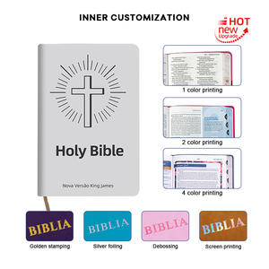 مصنع الجملة الدين njv Bible رمز عبر الإسبانية الإنجليزية ثنائية اللغة الكتاب المقدس Grey PU الروحية هدية البند - Product Image 5
