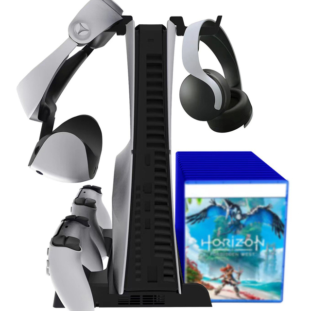 Dual Controller Charger Dock Station Vertical Cooling Stand for Playstation 5 PS5 & Slim Console DE UHD Disc Digital Edition