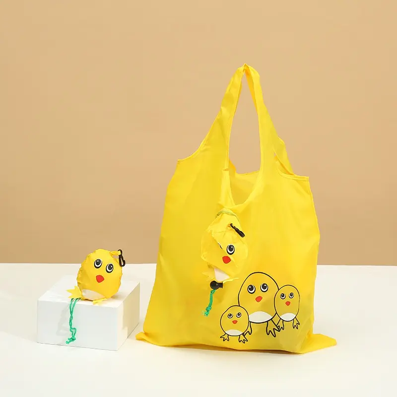 Factory Custom Cute Chick Cartoon Shopping Bag Foldable Reusable Grocery Bag