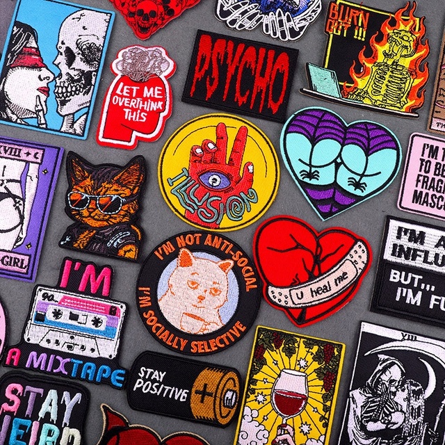 Punk-Style Hard Embroidery Hot Melt Patch Colorful Eco-Friendly Decoration for Clothing Hats Bags Crafts