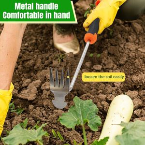 Hand <strong>Weeder</strong> <strong>Tool</strong> 4 Teethes New <strong>Garden</strong> Stainless Steel Weeding Rake with Handle - Product Image 6