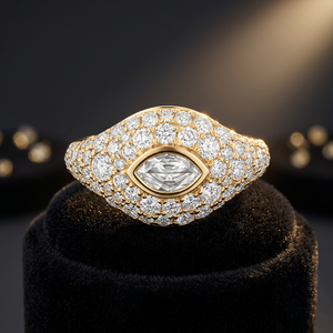 Yellow <b>Gold</b> Diamond <b>Cocktail</b> <b>Ring</b> Marquise Cut Women's Luxury Fine Jewelry - Product Image 2