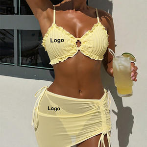 RUIQUWIN 2026 Nouveau Bikini Sexy Trois Pièces Couleur Unie String Bikini Séchage Rapide Respirant Écologique Maillot de Bain Avant - Product Image 1