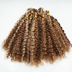 Natural unprocessed raw virgin bulk human hair Without Track Deep Wave Kinky Curly human braiding hair bulk no weft