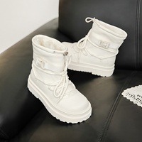 Bottes de neige pour femmes automne-hiver 2026, bout rond, semelle plateforme, tige en cuir véritable