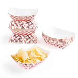 Kustom cetak lipat sekali pakai untuk keripik kertas baki makanan merah & putih kertas nampan makanan