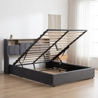 Lit double Willsoon moderne et simple avec tête de lit en velours doux et éclairage LED, cadre de lit rembourré personnalisé avec rangement en fer