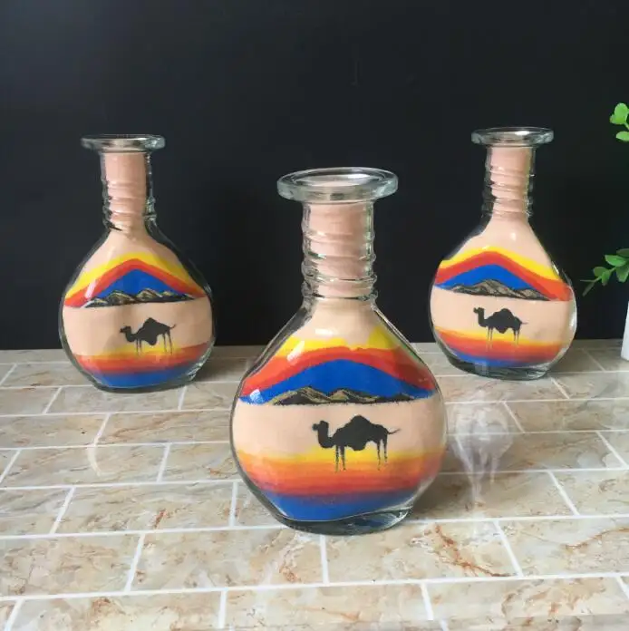 Factory Wholesale Flat DIY Transparent Glass Sand Painting art Bottle with cork