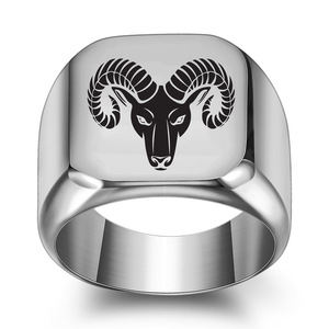 Ram Head Engraved Stainless Steel <b>Ring</b> 18MM Square Unisex Fashion Jewelry Gift - Product Image 3