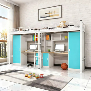 Solución de Mobiliario para Dormitorios SDI en Proyectos de Licitación de Universidades y Colegios de Formación Profesional en el Medio <span class=keywords><strong>Oriente</strong></span>: Cama Alta Doble Combinada de Acero Tipo Loft para Apartamento - Product Image 1