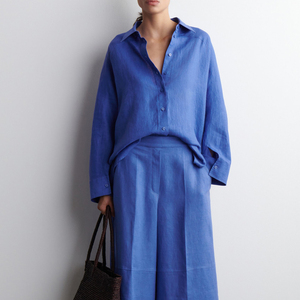 Camicie in <span class=keywords><strong>Lino</strong></span> e Cotone di Alta Qualità per <span class=keywords><strong>Donna</strong></span>, Novità Primaverile, Maniche Lunghe, Tinta Unita, Casual, Stile Boxy - Product Image 1
