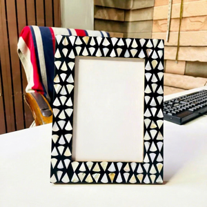 Mother of Pearl & Black Inlay Eco-Friendly Handmade Custom Size Embossing <b>Printed</b> Photo <b>Frame</b> Table Top Floral Design - Product Image 1