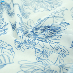 <strong>White</strong> Cotton <strong>Voile</strong> With Blue Embroidery Threads Breathable Floral Pattern Cotton Embroidery Fabric for Woman Apparel Garment - Product Image 3