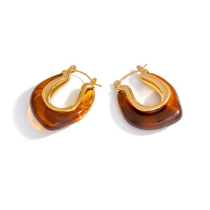 Pendientes de aro de resina ámbar en forma de U, joyería para mujer, uso diario - Product Image 5