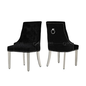 <strong>UK</strong> Style <strong>Velvet</strong> Tufted Fabric Metal Dining <strong>Chair</strong> with Ring Knocker Back Furniture Factory Wholesale Upholstered Dining <strong>Chairs</strong> - Product Image 4