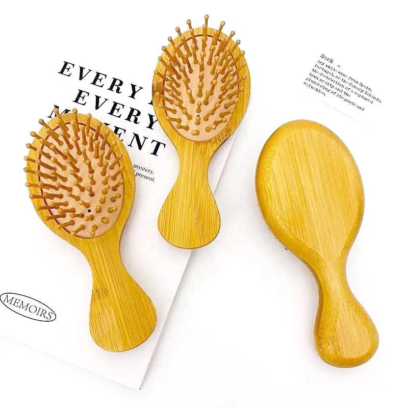 Mini brosse à cheveux taille voyage brosses à cheveux en bambou naturel Paddle Scalp Massage démêlant brosse à cheveux en bois