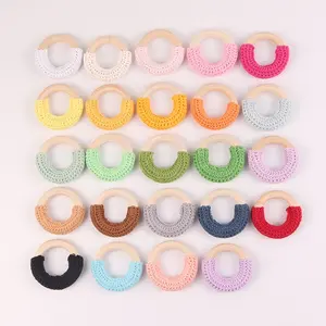 Diy Accessories 50mm Colorful Hand Hook Wool Crochet Wooden Circle Crochet Wooden Ring Baby Teething Toys Set