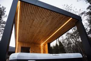 Cabine de sauna extérieure moderne <span class=keywords><strong>avec</strong></span> patio intégré et éclairage LED, extérieur gris sans baignoire - Product Image 6