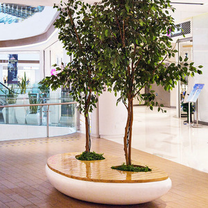 Plastic <b>Tree</b> <b>Planter</b> Bench With Wood Top <b>For</b> Mall Indoor Outdoor Seating - Product Image 4