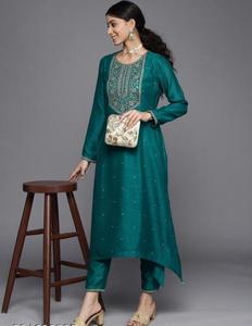 Délicate perle embellie Kurtis Pent Pair Pantalon droit Pochette Slip-On Talons pour la fête d'été Complet Salwar Suit Look - Product Image 2