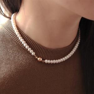 Collar de Plata de Ley S925 de Lujo Ligero con Perla Natural de Agua Dulce, Elegante Cadena para Clavícula con Cierre Circular - Product Image 1