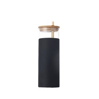 Botol Air Kaca Borosilikat Tinggi 500ml Logo Kustom Tutup Bambu Sedotan Ramah Lingkungan Selongsong Silikon Gaya Nordik Dapat Digunakan Kembali