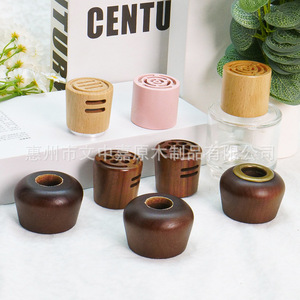 Tapa <span class=keywords><strong>de</strong></span> <span class=keywords><strong>madera</strong></span> hueca redonda con forma especial para ambientador <span class=keywords><strong>de</strong></span> coche, con diseño <span class=keywords><strong>de</strong></span> haya Thundergrain y cera blanca - Product Image 3