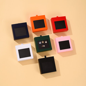 Custom Logo Square Cardboard Drawer Jewelry Packaging <b>Gift</b> <b>Box</b> with Clear Window for <b>Earrings</b> Ring Necklace Display Storage - Product Image 3