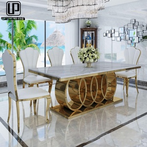 Venta Directa de Fábrica, Juego de Mesa Rectangular de Mármol para Comedor, 10 Plazas, Acero Inoxidable Cromado, para el Hogar - Product Image 1