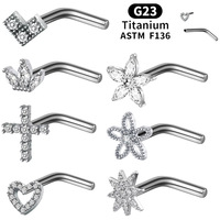 Anting Hidung Titanium F136 Bentuk Bunga Hati dengan Zirkon, Pin Bentuk L, Perhiasan Tindik Grosir