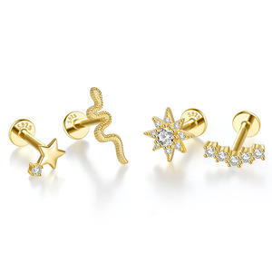 Boucles d'oreilles clous en argent sterling 925 plaqué or pour femme, bijoux de mode pour piercing tragus, hélix, cartilage, daith - Product Image 1