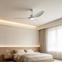 Ventilateur de plafond électrique silencieux à LED en plastique à 3 pales de 52 pouces, moteur BLDC en cuivre pur, débit d'air de 4500 CFM, 6 vitesses, télécommande/application, lumière de 30 W