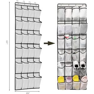 Over The Door Shoe Organizer 24 Pockets White Mesh Hanging Storage For Shoes Behind Doors On <b>Walls</b> <b>Hook</b> Type - Product Image 2