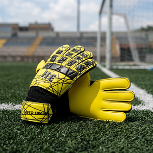 Gants de gardien de but de qualité supérieure, confort optimal, dos en cuir, paume en caoutchouc injecté, contact en latex, couleur jaune et noir - Product Image 3