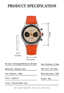 Stainless Steel <b>Mechanical</b> Chronograph <b>Watch</b> Sapphire Glass 50M Water Resistant Fluoroelastomer Rubber StrapAutomaticWrist <b>Watch</b> - Product Image 4
