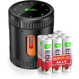 EBL 3600mWh Double <b>Rechargeable</b> <b>AA</b> <b>Lithium</b> <b>Batteries</b> Charger 8 Pack 2000+ High Capacity 1.5V Product Category <b>Battery</b> Chargers - Product Image 1