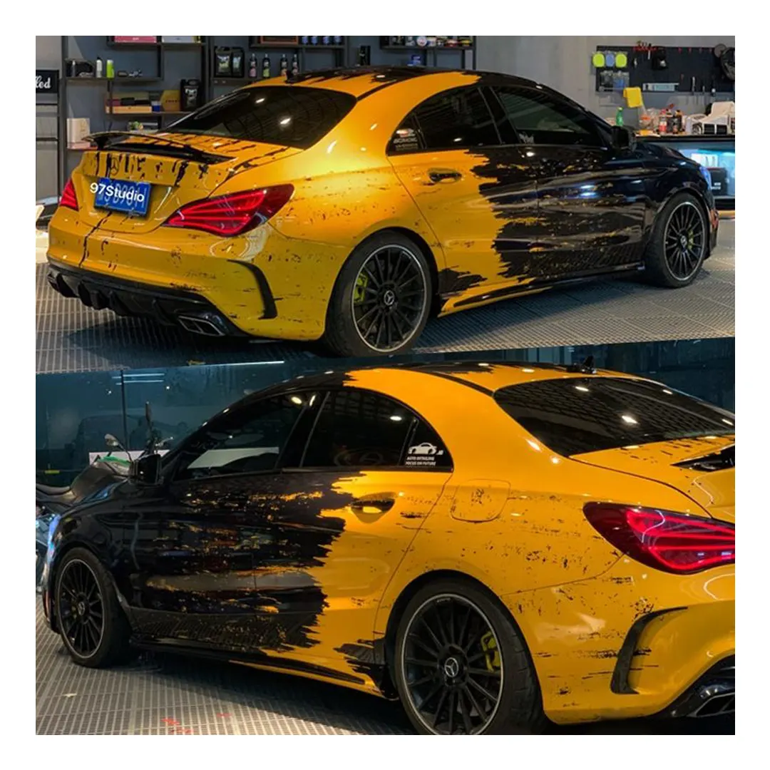 Envoltório de vinil para carro em PVC camaleão preto amarelo personalizado por atacado para BMW