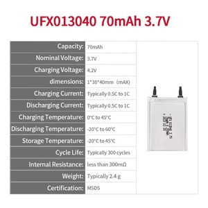 Pin có thể sạc lại bán buôn siêu mỏng LiPo pin ufx 013040 70mAh 3.7V siêu mỏng pin cho người tiêu dùng thiết bị điện tử - Product Image 2