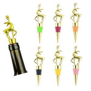 Golden Deer Wine Bottle Stoppers Metal Christmas Decorative Corks Set of 6 - Product Image 2