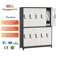 Casier scolaire en acier à 10 portes, 2 niveaux (5 supérieurs, 5 inférieurs), avec serrure à combinaison mécanique, démontable, avec pieds