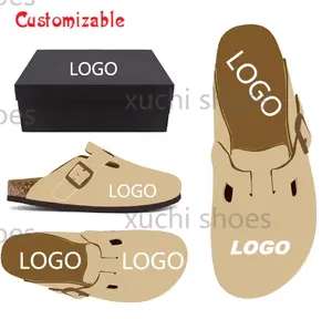 Low MQQ Design personnalisé LOGG Sandales en daim et liège de haute qualité Sabots en bois pour hommes et femmes Mule chaussures plates Pantoufles antidérapantes