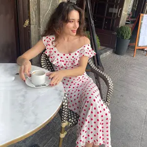 Ainidan New Summer Polka Dot Print A-Line Midi Dress Breathable Sexy Waistband Natural Sequined Decoration ODM Supply Autumn