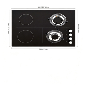 Placa de Cocción Integrada de Inducción <span class=keywords><strong>y</strong></span> <span class=keywords><strong>Gas</strong></span>, 2 Zonas de <span class=keywords><strong>Gas</strong></span>, 2 Zonas de Inducción, 4200W, Vitrocerámica, para Hotel, RV, Hogar, <span class=keywords><strong>Cocina</strong></span> Comercial - Product Image 4