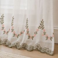 COSENNATUR Rideaux Voilages Brodés Floraux Rose Poudré à Passe-Tringle et Ourlet Festonné pour Chambre et Salon