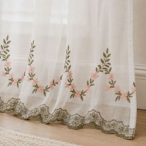 COSENNATUR Rideaux Voilages Brodés Floraux Rose Poudré à Passe-Tringle et Ourlet Festonné pour Chambre et Salon - Product Image 5