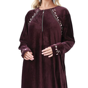 Shantou fábrica ropa islámica Libia Argelia árabe musulmán mujeres vestido Abaya invierno terciopelo bordado señoras Maxi vestido - Product Image 5