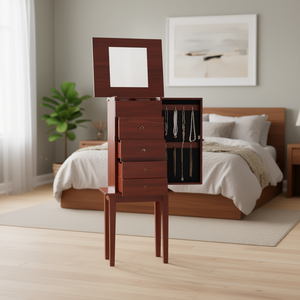 ตู้เก็บเครื่องประดับแบบตั้งพื้นพร้อมลิ้นชัก 4 ช่อง กระจกเงา ตู้เก็บของไม้สำหรับห้องนอน รุ่น D0100X32FR8 - Product Image 2