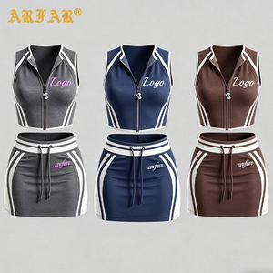 <strong>Women's</strong> Casual Mini Skirts Sets Custom Logo Color Block <strong>Sleeveless</strong> Zipper <strong>Jacket</strong> and Skirt Streetwear Sets <strong>Women</strong> 2 Piece Outfits - Product Image 2