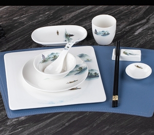 Sao khách sạn nhà hàng xương tấm cá mập vây Bát chín mảnh đặt nhà hàng Trung Quốc sơn phong cảnh bảng gốm bộ đồ ăn - Product Image 4